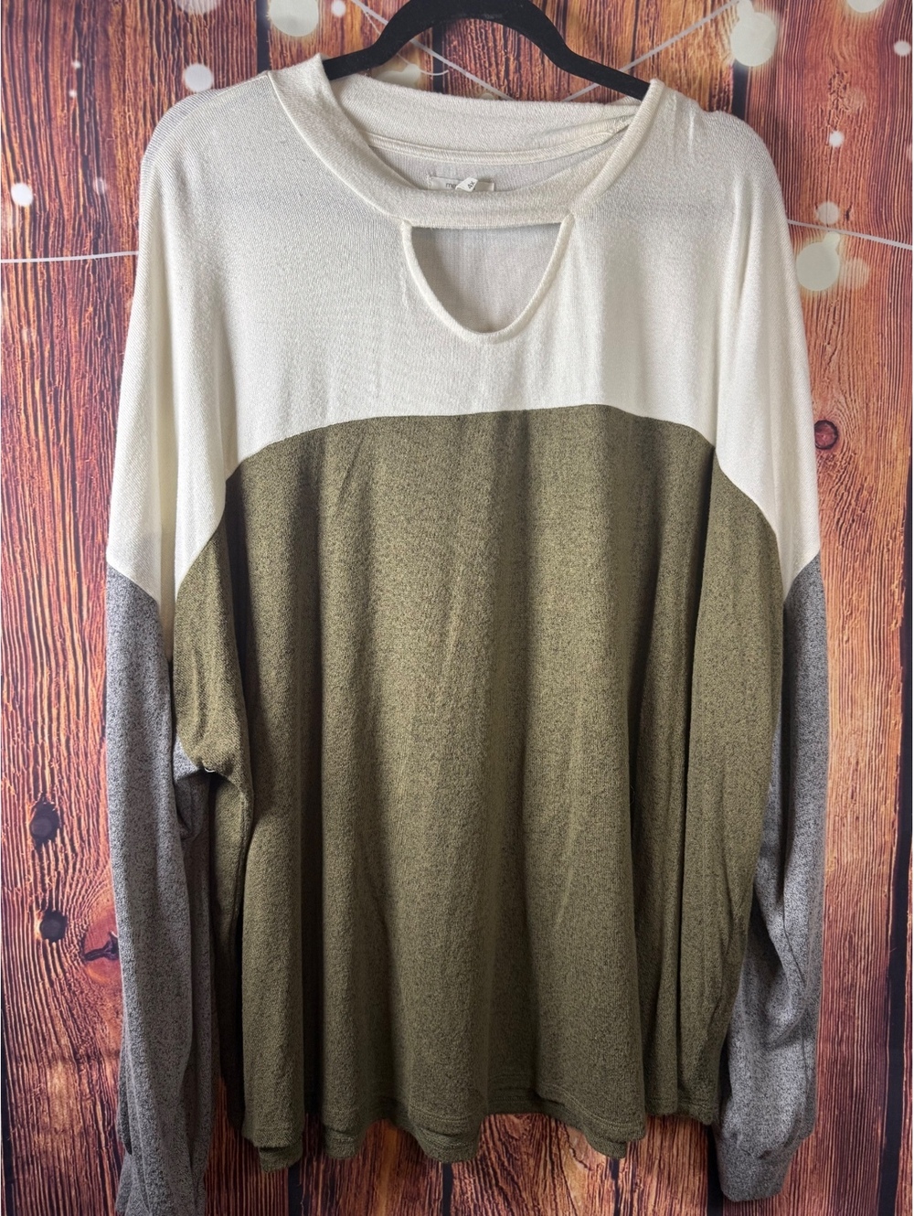 Colorblock Long Sleeve Top Cream Olive Gray